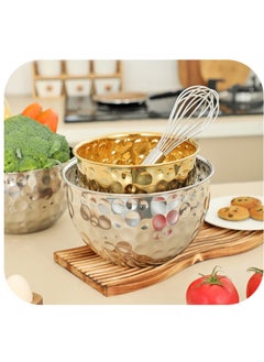 Generic Stainless Steel Hammer Point Salah Bowl Egg Pot Mixing Bowl Fruit Bowl Creative Personality Hotel Decoration Fruit Plate Bar-Specification:Stainless Steel Hammered Egg Beater-gold-Colour:16cm  - Image 4