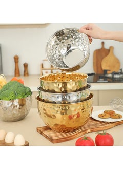 Generic Stainless Steel Hammer Point Salah Bowl Egg Pot Mixing Bowl Fruit Bowl Creative Personality Hotel Decoration Fruit Plate Bar-Specification:Stainless Steel Hammered Egg Beater-gold-Colour:16cm  - Image 1