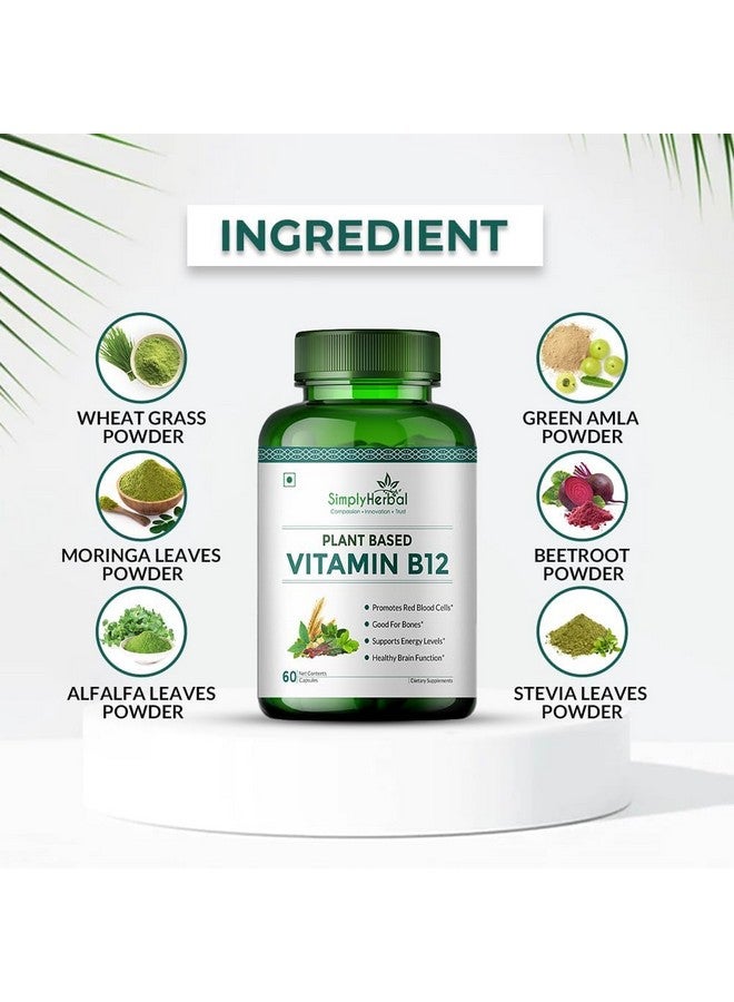 Simply Herbal كبسولات فيتامين ب12 النباتية العشبية ببساطة تحسن من وظائف الدماغ والجهاز العصبي للرجال والنساء، (60 كبسولة) - Image 2