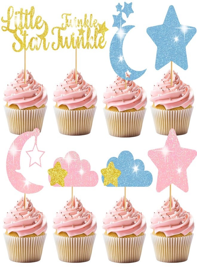 MZ.ogm Twinkle Twinkle Little Star Cupcake Toppers, Star Cupcake Toppers, Twinkle Twinkle Little Star Gender Reveal Decorations, Gender Reveal Cake Decorations for Baby Shower Supplies - Image 1