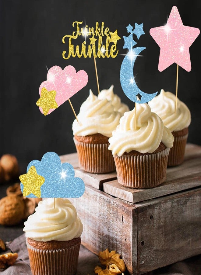 MZ.ogm Twinkle Twinkle Little Star Cupcake Toppers, Star Cupcake Toppers, Twinkle Twinkle Little Star Gender Reveal Decorations, Gender Reveal Cake Decorations for Baby Shower Supplies - Image 4