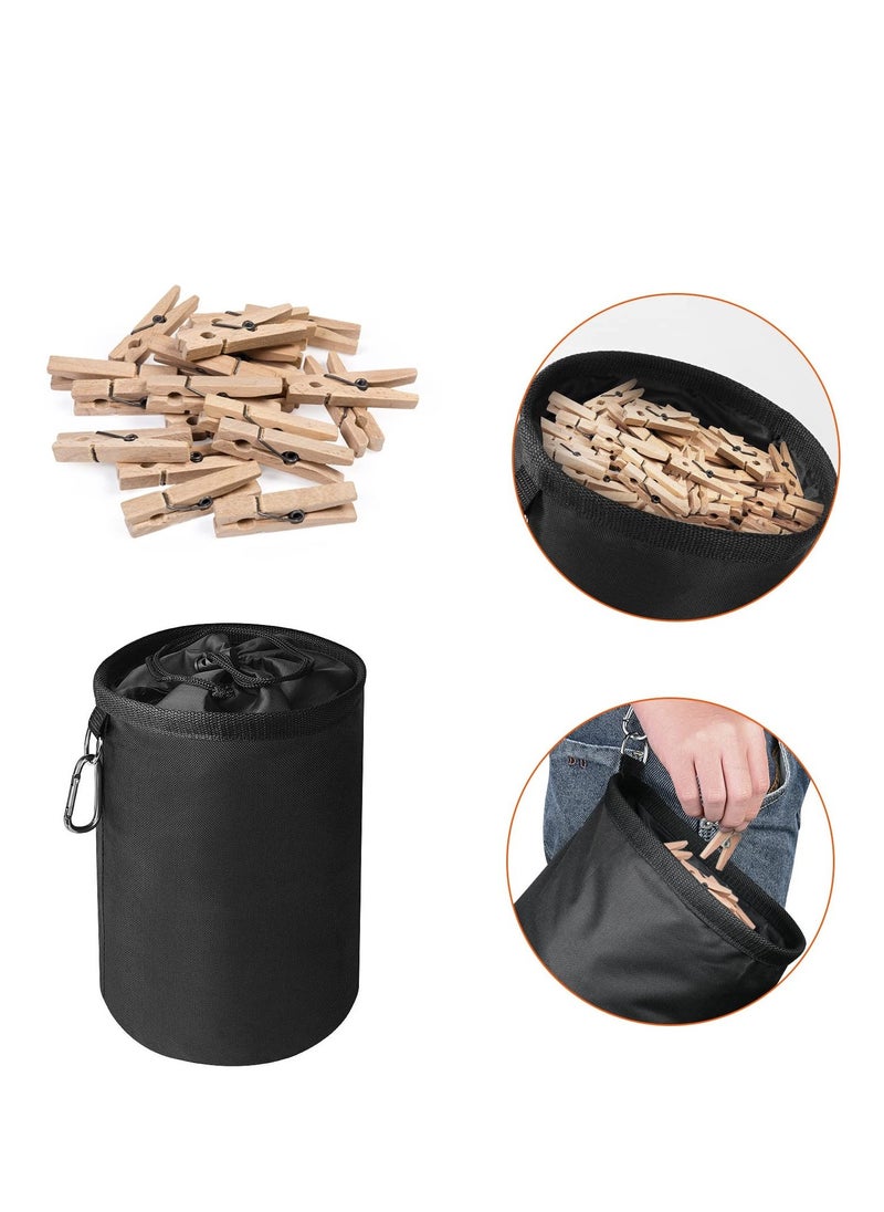 Peg Bag, Black Large Peg Bag with Closing Cord and Hanging Snap Hook, Peg Bag for Laundry Clothes Pegs, Indoor Outdoor Pegs Organizer Storage Use, Black 7.8 X 7.8 X 11 Inch - Image 3