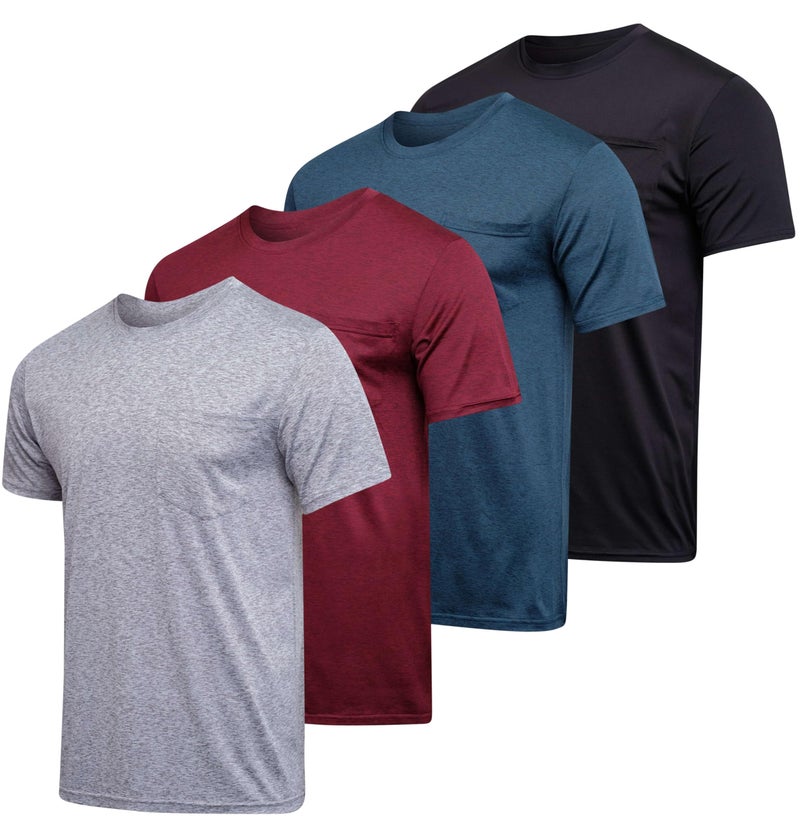 REALESSENTIALS Real Essentials 4 Pack: Men's Dry-Fit Short Sleeve Pocket Crew Performance Athletic T-Shirt-Set 3, L - Image 1
