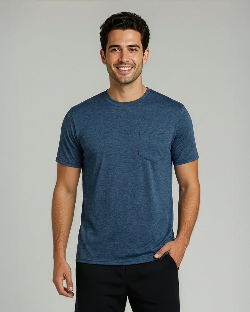 REALESSENTIALS Real Essentials 4 Pack: Men's Dry-Fit Short Sleeve Pocket Crew Performance Athletic T-Shirt-Set 3, L - Image 2