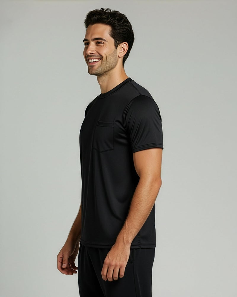 REALESSENTIALS Real Essentials 4 Pack: Men's Dry-Fit Short Sleeve Pocket Crew Performance Athletic T-Shirt-Set 3, L - Image 5