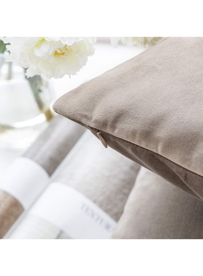 Phantoscope Pack of 2 Velvet Decorative Throw Decorative Pillow Cover Soft Solid Square Cushion Case for Couch Taupe 12 x 20 inches 30 x 50 cm - Image 3