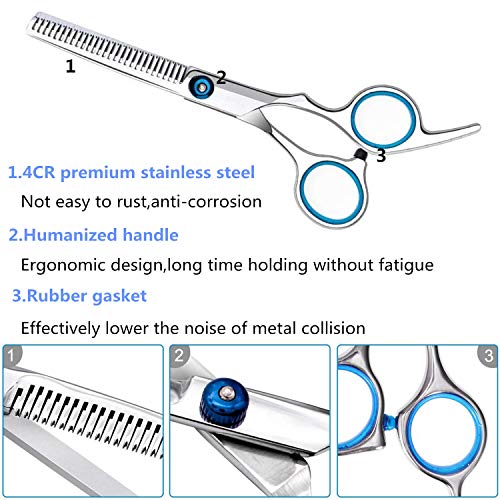 JYHY Professional Hair Cutting Scissors Shears Barber Thinning Set Kit- Family Hair Cutting,Barber Hair Cutting Tool Thinning texturizing/Blue 6" - Image 4