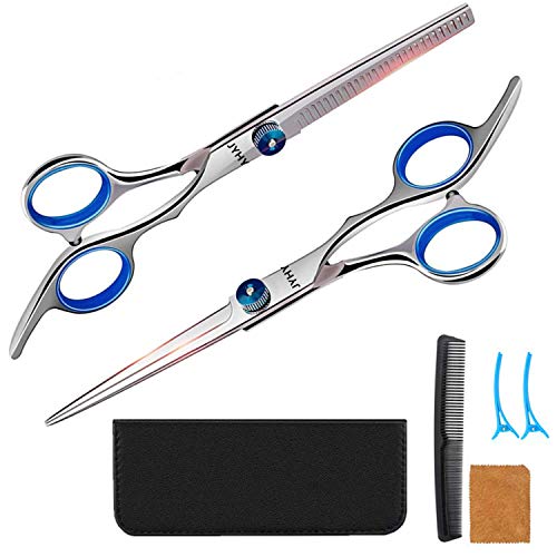 JYHY Professional Hair Cutting Scissors Shears Barber Thinning Set Kit- Family Hair Cutting,Barber Hair Cutting Tool Thinning texturizing/Blue 6" - Image 1