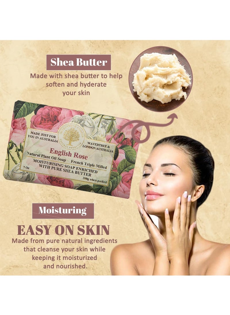 Wavertree & London - Wavertree & London English Rose Scented Natural Soap (2 Bars), 7oz Moisturizing French Triple Milled Soap Bars enriched with shea butter - Pure Plant Oil Bath & Body Soap for All Skin Types - Image 1