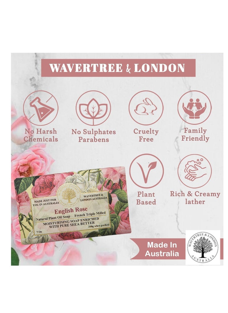 Wavertree & London - Wavertree & London English Rose Scented Natural Soap (2 Bars), 7oz Moisturizing French Triple Milled Soap Bars enriched with shea butter - Pure Plant Oil Bath & Body Soap for All Skin Types - Image 1