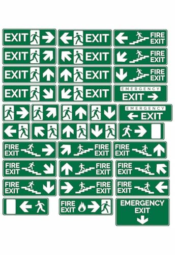 CVANU FIRE EXIT - Safety Sign Board With Running Man With Arrow (Up Down Right Left symbol), EMERGENCY EXIT Sticker With Safety Message-Green colour - Image 1