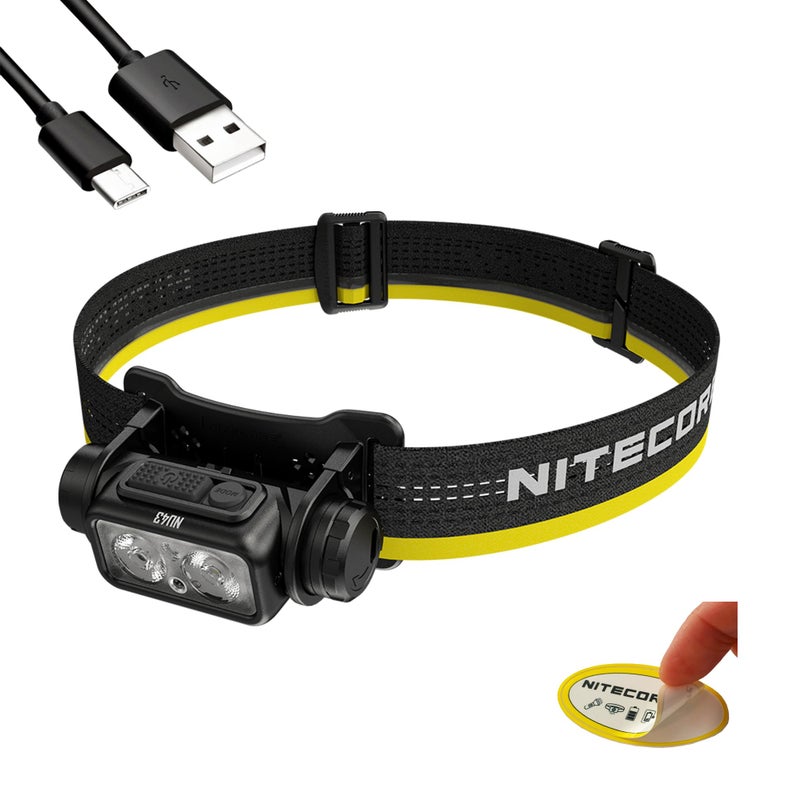 Nitecore NU43 Rechargeable Headlamp, 1400 lumens USB-C Bright Lightweight for Camping, Running, or Working, with Spotlight, Floodlight, Red Light, Including NitecoreS Sticker - Image 1