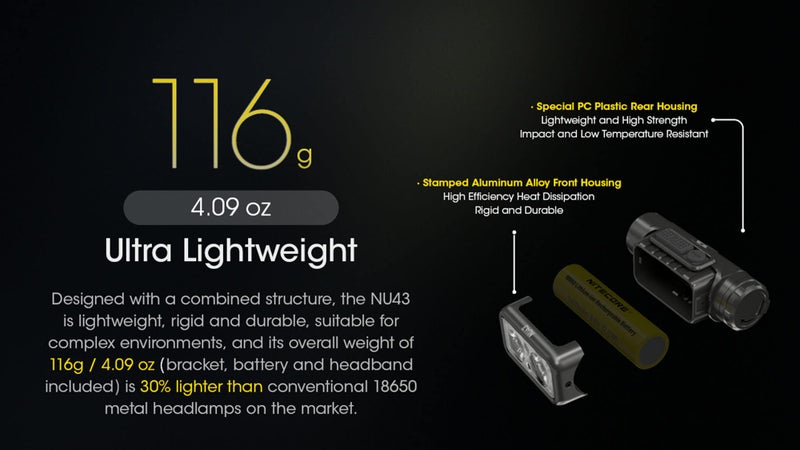 Nitecore NU43 Rechargeable Headlamp, 1400 lumens USB-C Bright Lightweight for Camping, Running, or Working, with Spotlight, Floodlight, Red Light, Including NitecoreS Sticker - Image 4
