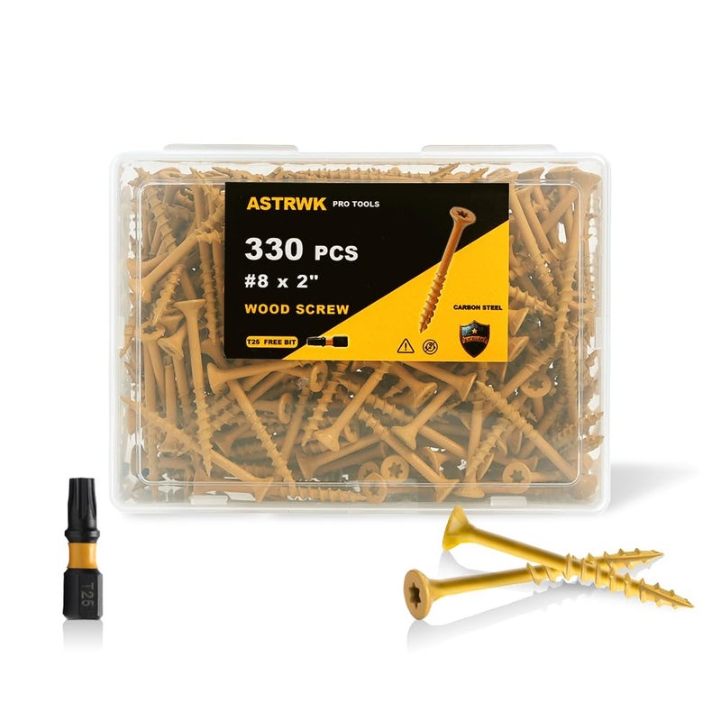 ASTRWK Wood Screws 2 inch,Deck Screws #8×2 inch,330 Pcs,Rust Resistant Epoxy Coated,T25 Torx Bits Included,Tan - Image 1