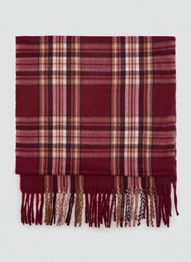MANGO Check scarf with fringed ends