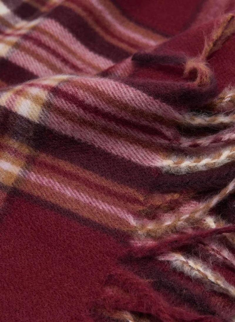 MANGO Check scarf with fringed ends