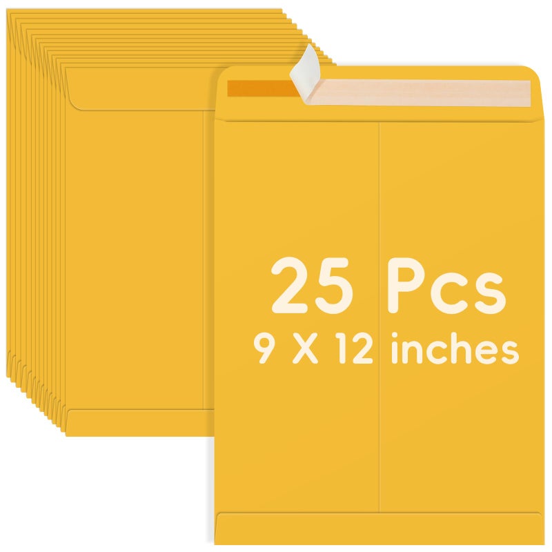 FloraSea 25 Pack 9 x 12 Catalog Mailing Envelopes, Self-Seal Brown Kraft Manilla Envelopes Letter Size for Mailing, Organize, storage, Home, Office Business - Image 1