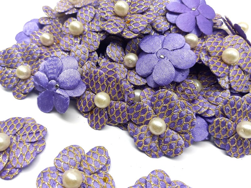 PRANSUNITA PRANSUNITA Stem Less Fabric Decoration Flower with White Beads Size 3 cm Handmade for Dresses Gift Wedding Packaging Radha Krishna Baby Shower Pack of 25 pcs Magenta  - Image 3