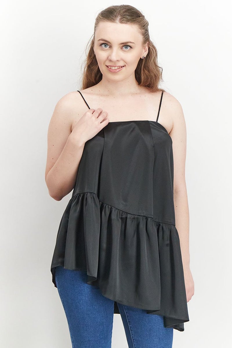 NA-KD Women Square Neck Sleeveless Plain Blouse, Black - Image 1