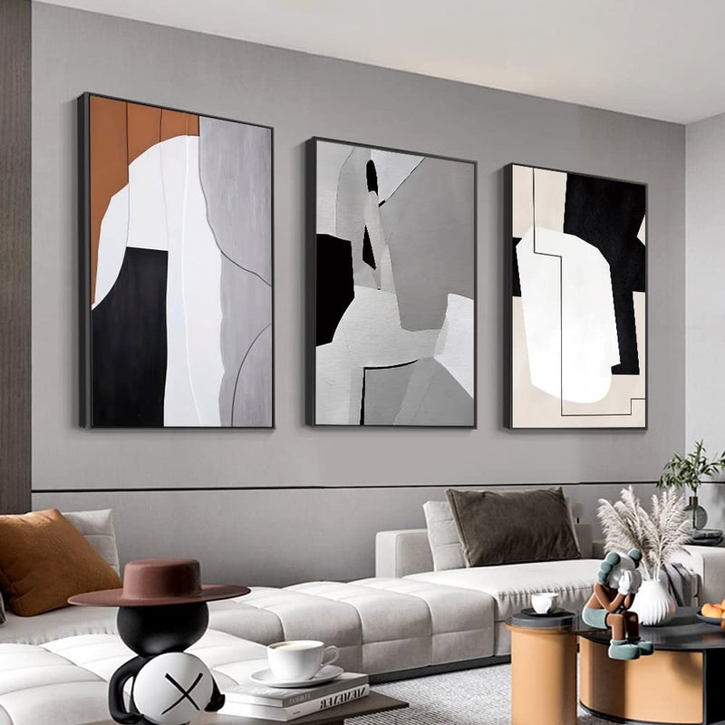 MPLONG Wall Art Set of 3 Black and White Simple Natural Contemporary Abstract Color Blocks Canvas Prints Aesthetic Wall Decorations for Living Room Bedroom Kitchen Office Black 16 X 24