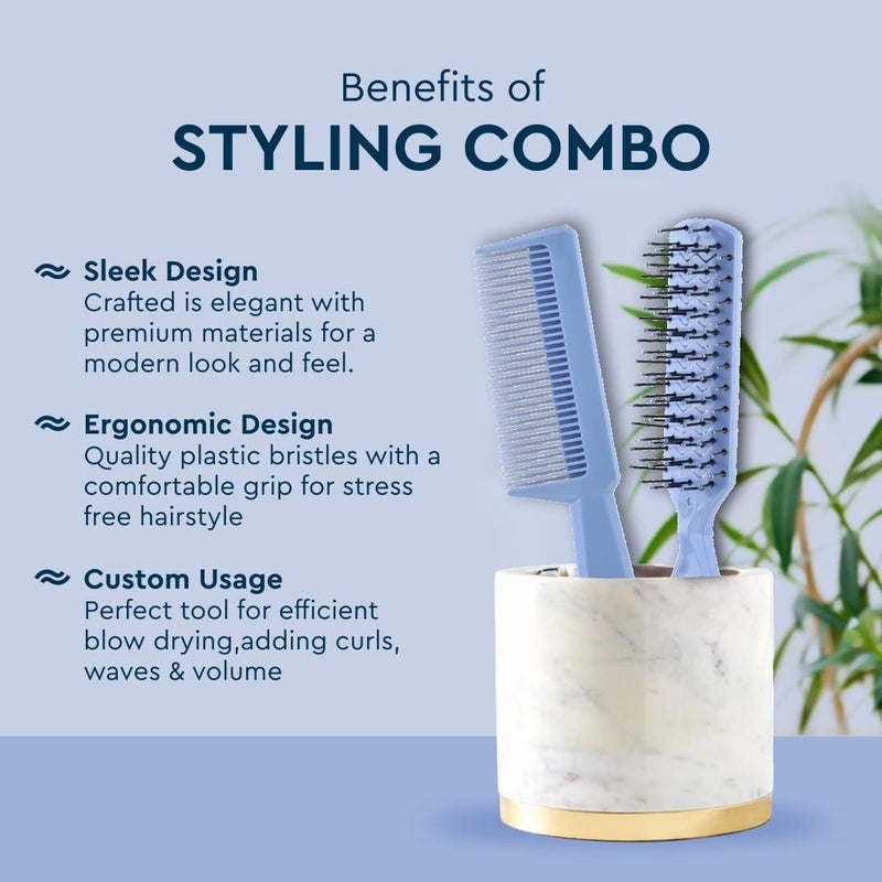 GUBB Styling Combo of Vent Hair Brush Santorini Hues and Hair Comb Best Hair Combo for Styling Detangling and Grooming for Women and Men Best Hair Brush and Hair Comb for All Hair Types - Image 3