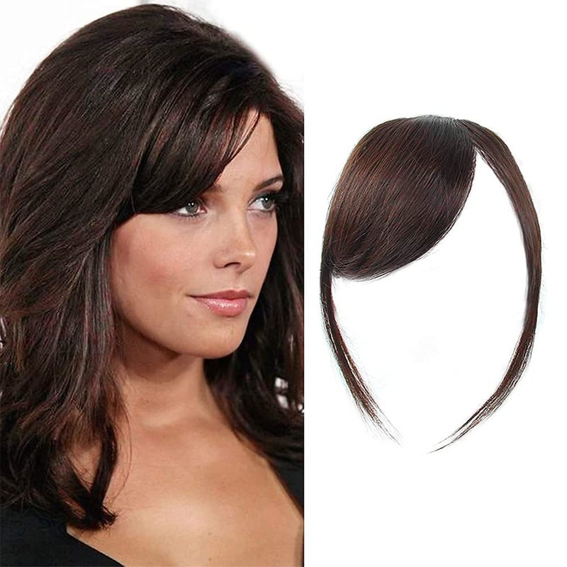 Dsoar Clipin Bangs Thick Real Human Hair Side Bangs Natural Straight Fringe Hair Extensions Dark Brown with Temples