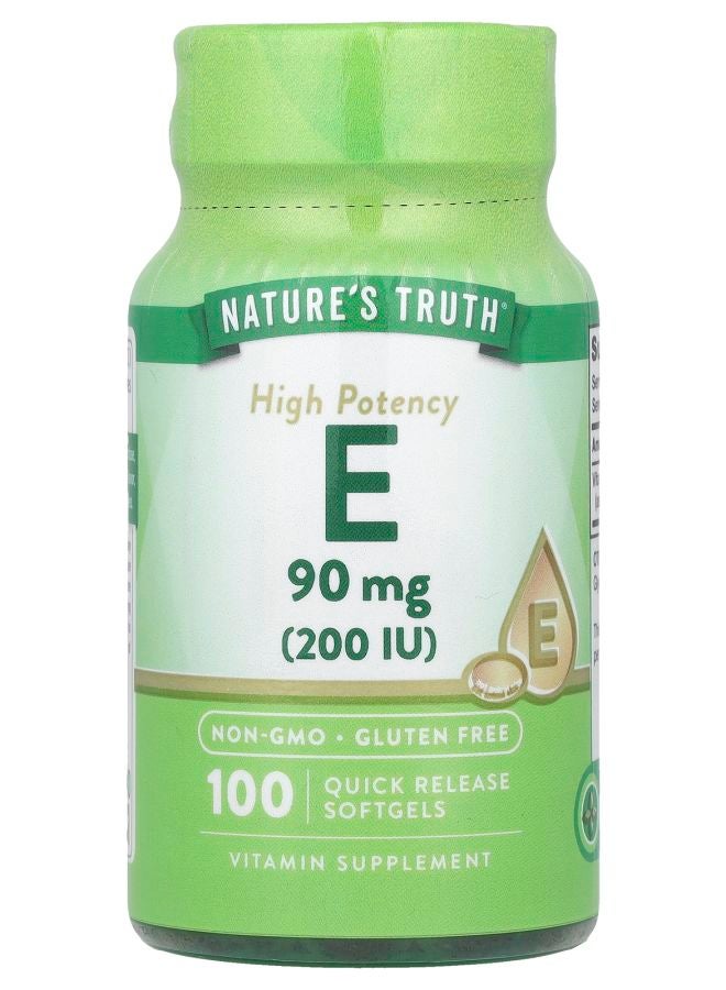 Nature's Truth فيتامين E عالي الفعالية 90 ملغ (200 وحدة دولية) 100 كبسولة لينة سريعة الذوبان