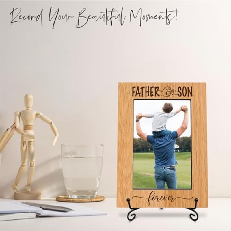 classic wood frame with black metal stand - father and son forever - wooden frame for 4"x 6" vertical picture, gift for dad, rustic photo frame, father's day gift and tions A02 - Image 3