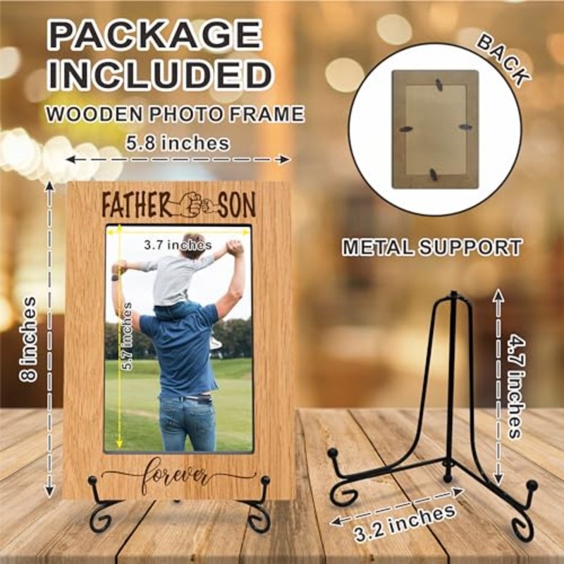 classic wood frame with black metal stand - father and son forever - wooden frame for 4"x 6" vertical picture, gift for dad, rustic photo frame, father's day gift and tions A02 - Image 5