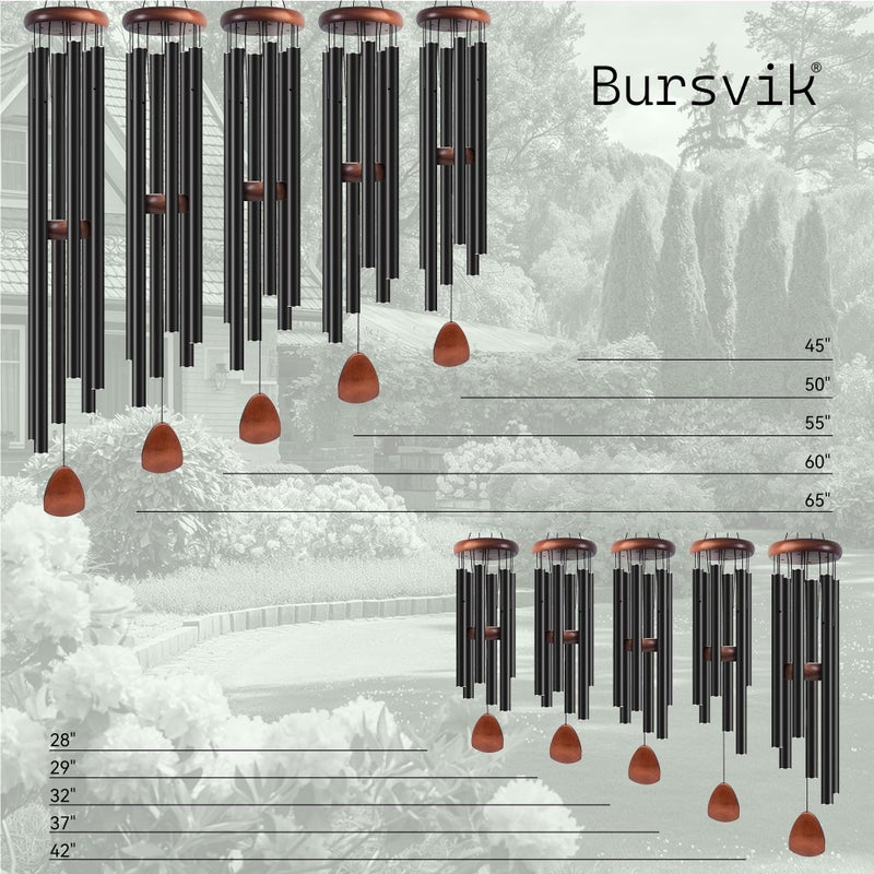 Bursvik Large Aluminium Wind Chimes 37" to Create a Zen Atmosphere Suitable for Outdoor, Garden, Patio Decoration. Classic Black Wind Chime with Wind Catcher Suitable as A Gift for Mom Neighbor Unisex - Image 2
