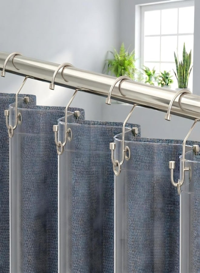 Bathway High-Low Double Shower Curtain Hooks, Bathway Bathroom Shower Curtain Rings, Separate Liner & Curtain to Prevent Tangling, Rust-Resistant Metal, Smooth Glide, 12-Pack Matte Nickel - Image 1
