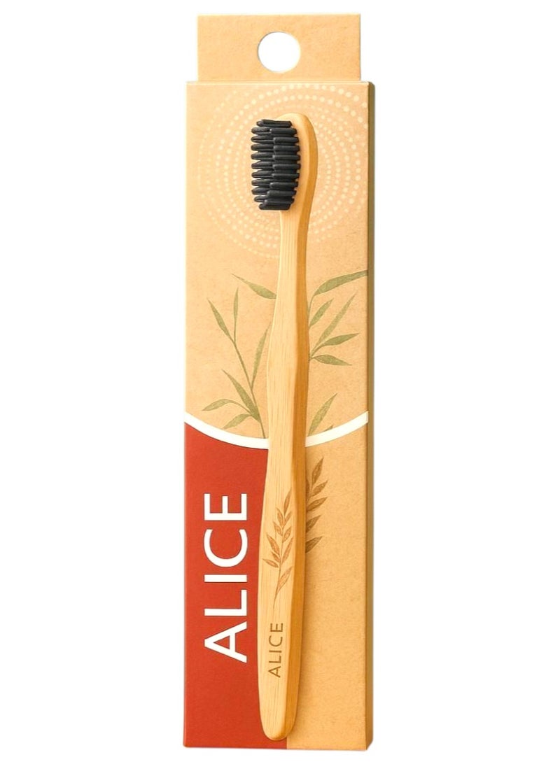 Alice Bamboo Toothbrush with Charcoal Infused Bristles – 100% Natural, Eco-Friendly, BPA-Free for Teeth Whitening and Oral Care