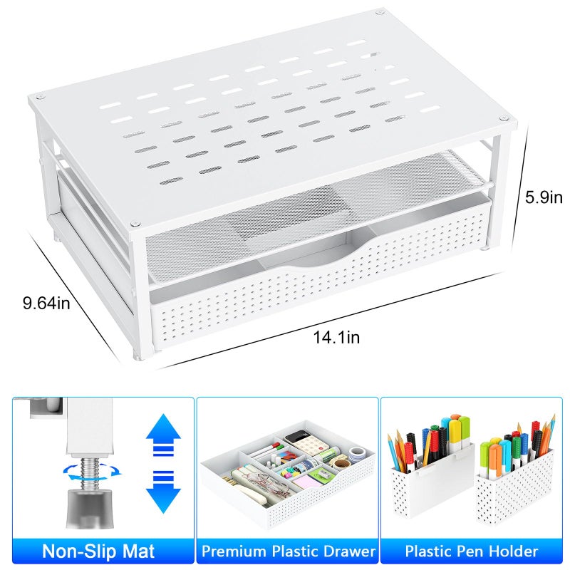 gianotter Desk Organizers and Accessories, Monitor Stand with Drawer and 2 Pen Holder, Desktop Organizer Suitable for Offices and Dormitories (White) - Image 5