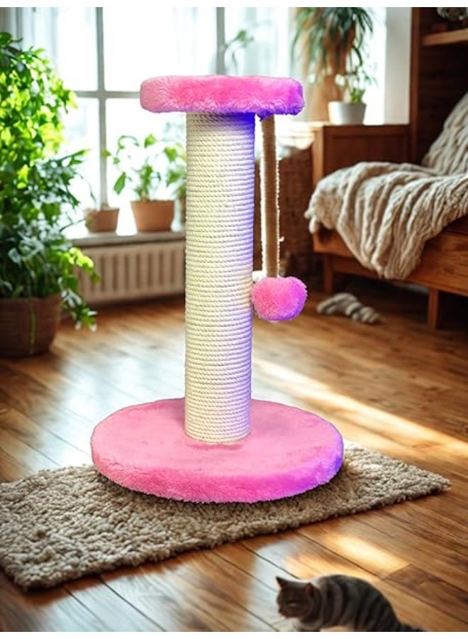 Pets House & Care Cat Scratching Post with Sisal Rope & Hanging Ball – Tall Kitty Activity Center with Carpeted Base, Durable & Easy to Assemble – 38×20 cm (Pink & White) - Image 3
