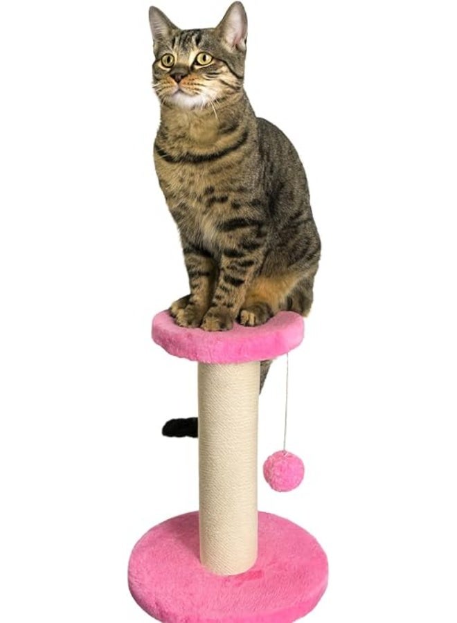 Pets House & Care Cat Scratching Post with Sisal Rope & Hanging Ball – Tall Kitty Activity Center with Carpeted Base, Durable & Easy to Assemble – 38×20 cm (Pink & White) - Image 2