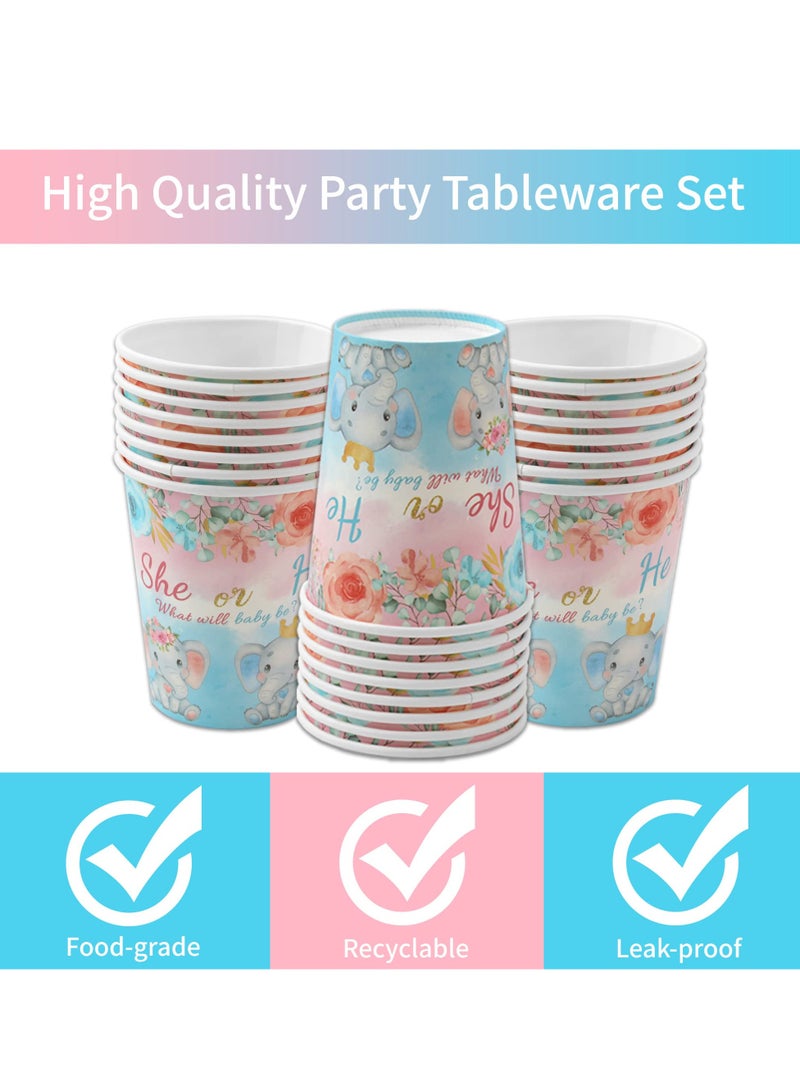 SYOSI زينة كشف الجنس أفيال مائية زرقاء وردية أطباق مناديل للولد والبنت هو هي ماذا سيكون الجنين مستلزمات حفلة الكشف عن الجنس أطقم أدوات المائدة للحفلات لـ 16 ضيف - Image 5