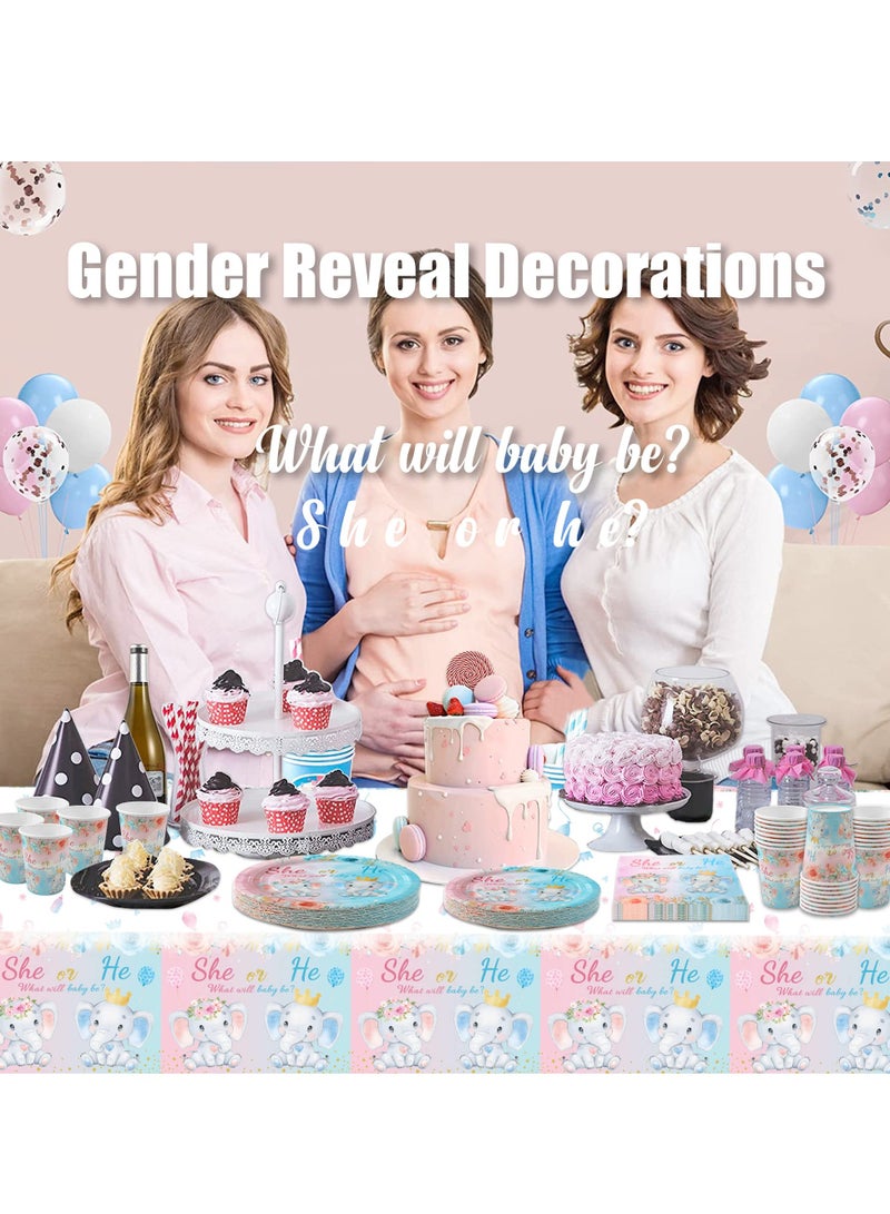 SYOSI زينة كشف الجنس أفيال مائية زرقاء وردية أطباق مناديل للولد والبنت هو هي ماذا سيكون الجنين مستلزمات حفلة الكشف عن الجنس أطقم أدوات المائدة للحفلات لـ 16 ضيف - Image 2