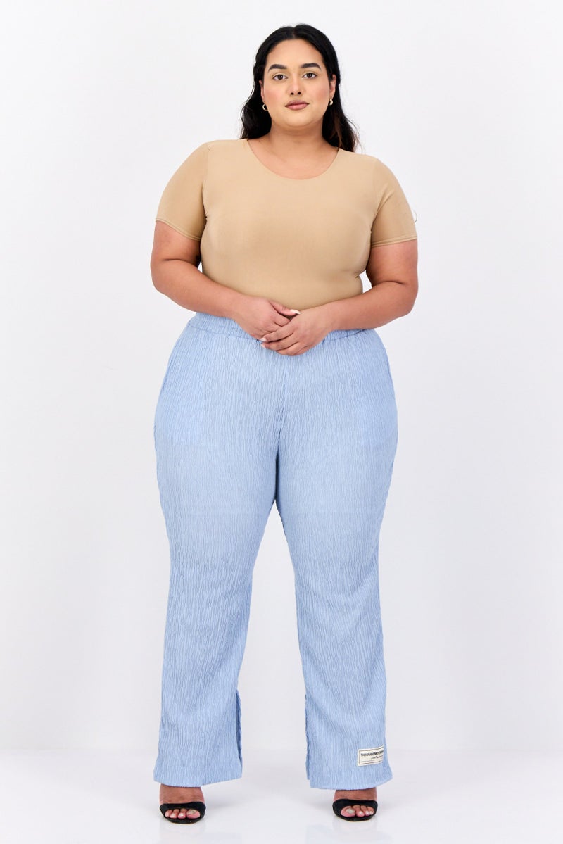 The Giving Movement Women Regular Fit Wide Leg Textured Palazzo Pants, Light Blue - Image 3