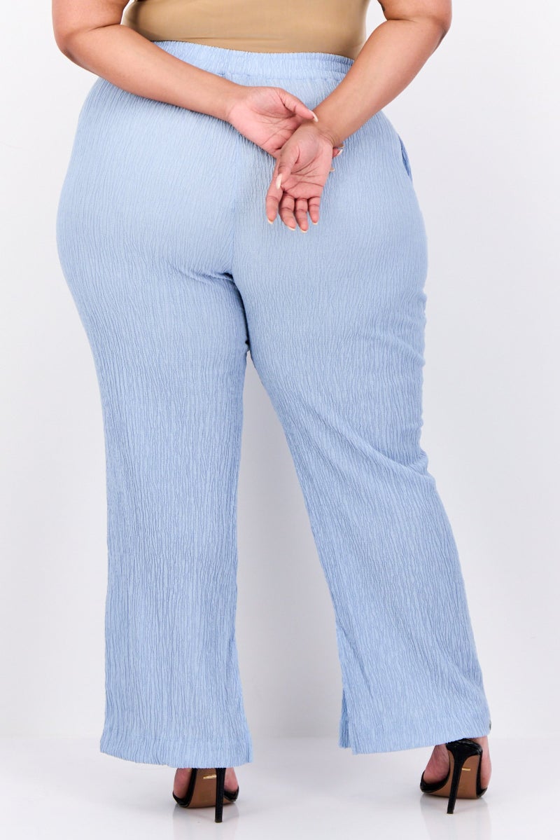 The Giving Movement Women Regular Fit Wide Leg Textured Palazzo Pants, Light Blue - Image 2