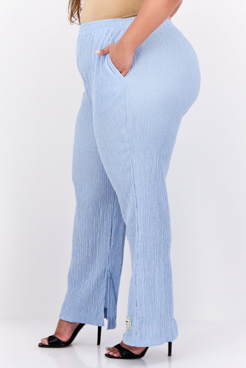 The Giving Movement Women Regular Fit Wide Leg Textured Palazzo Pants, Light Blue - Image 4