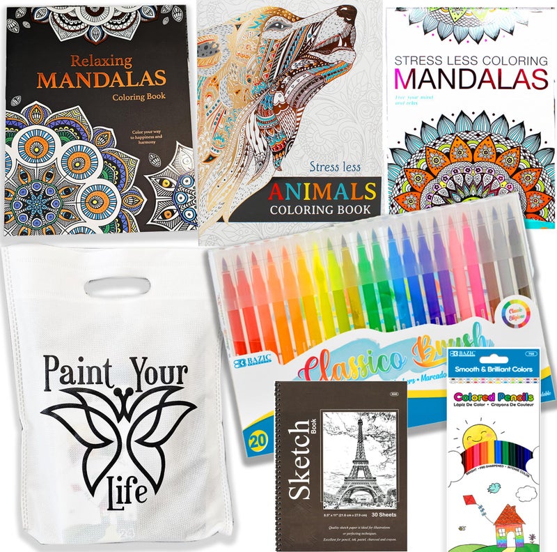 Beyond The Box Adult Coloring Book Set | Art kit activities Mandalas, Pencils & Markers care package | Gift basket Get well soon gift, for women, men, after surgery for Stress Anxiety Relief & Relaxation - Image 1