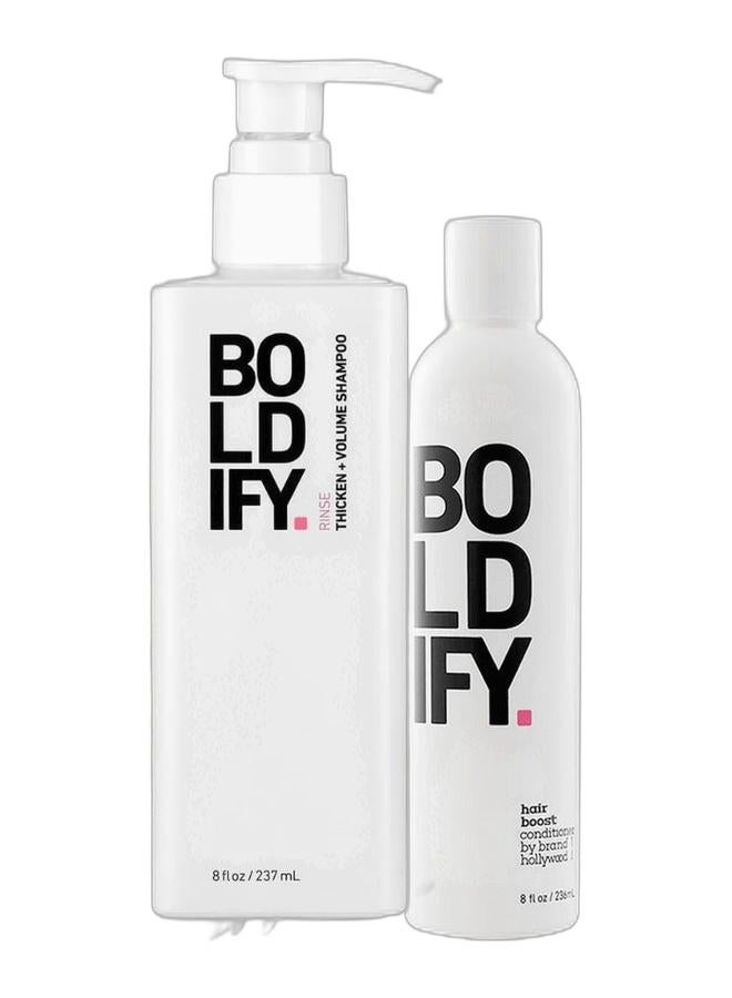 Boldify Hair Thickening And Volumizing Shampoo For Fine Hair – Gently Cleanses With Sulfate-Free Surfactants, Infused With Botanical Rosemary, Aloe Vera, Biotin, And Pro-Vitamin B5 For Increased Density And Shine (236Ml) & Thickening Hair Conditioner With Anti Hair Loss Formula – Stimulates Fuller Hair, Reduces Breakage, Packed With Biotin And Essential Vitamins, Color-Safe And Free Of Parabens And Sls (236Ml) Bundle - Image 1