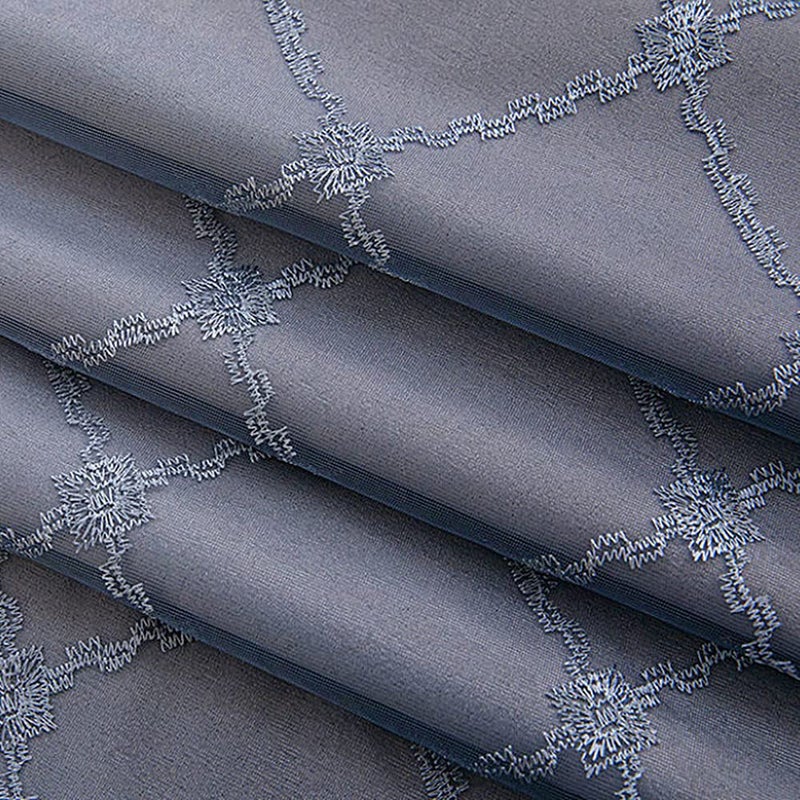 Amidoudou 1 Pair Double Layer Geometric Curtains for Living Room Gradient Diamond Pattern Embroidered Curtains for Bedroom (Grey,54x90 Inch) - Image 5