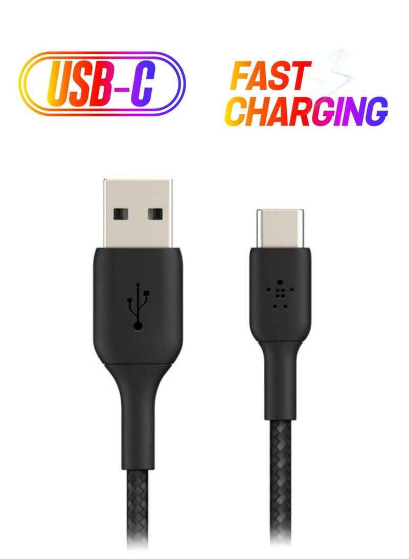 belkin Boostcharge Braided Usb Type C Cable, Usb-C To Usb-A Cable, Usb C Charger Cable For Iphone 15, Samsung Galaxy S24, Google Pixel, Ipad, Macbook, Nintendo Switch And More - 1M Black - Image 1