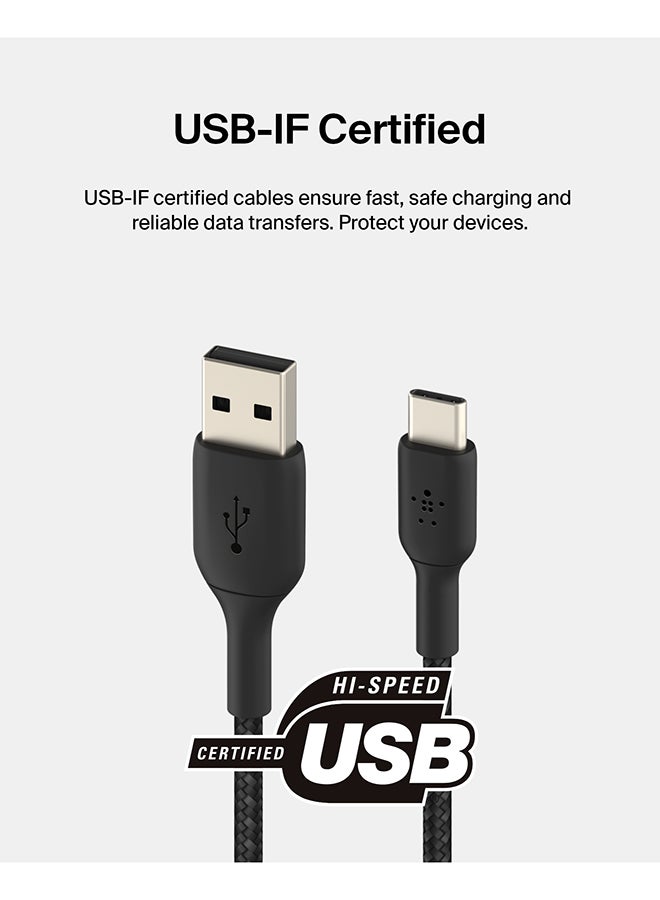 بيلكين كابل Usb-C مضفر (Usb-C إلى Usb-A من بيلكين، لأجهزة سامسونج، وبكسل، وآي باد برو، ونينتندو سويتش والمزيد) - بطول 1 م، أسود أسود - Image 3