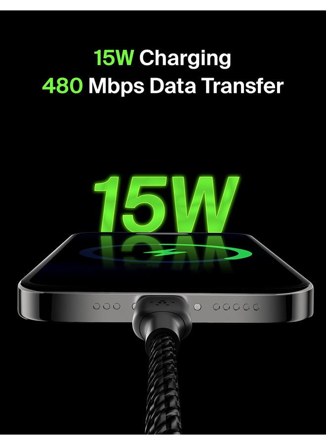 بيلكين كابل Usb-C مضفر (Usb-C إلى Usb-A من بيلكين، لأجهزة سامسونج، وبكسل، وآي باد برو، ونينتندو سويتش والمزيد) - بطول 1 م، أسود أسود - Image 2
