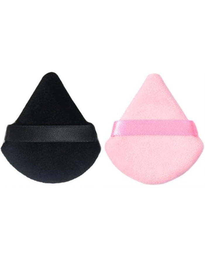 قطعتان من إسفنجة البودرة القطيفة المثلثة لإخفاء عيوب البشرة وبودرة للوجه ومستحضرات التجميل القابلة للغسل وإعادة الاستخدام إسفنجة كريم أساس ناعمة ورطبة وجافة أداة مكياج مخملية (ألوان متنوعة - Image 1