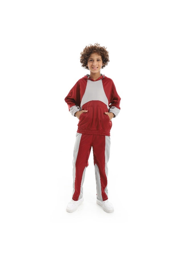 Boys 2‑Tone Tracksuit – Burgundy