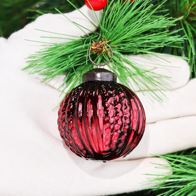 Indian-Shelf IndianShelf 12 Vintage Mercury Large Christmas Ornaments Burgundy Unique Glass Christmas Balls for Christmas Tree Halloween New Year Valentine Day Holidays Event Wedding Party Decor2 Inch - Image 5
