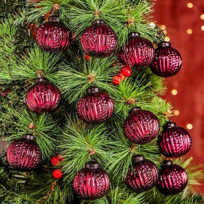 Indian-Shelf IndianShelf 12 Vintage Mercury Large Christmas Ornaments Burgundy Unique Glass Christmas Balls for Christmas Tree Halloween New Year Valentine Day Holidays Event Wedding Party Decor2 Inch - Image 1